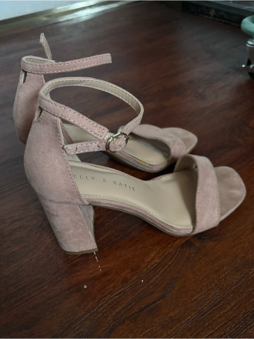 Kelly & Katie Dusty Pink Suede Block Heel Sandals - Picture 3 of 12
